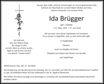 Anzeige von Ida Brügger von Westfälische Nachrichten