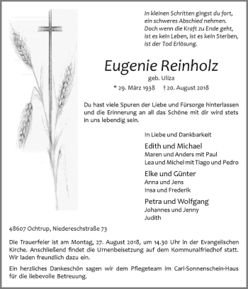 Anzeige von Eugenie Reinholz von Westfälische Nachrichten