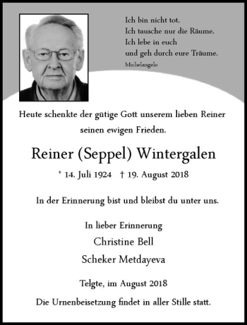 Anzeige von Reiner Wintergalen von Westfälische Nachrichten