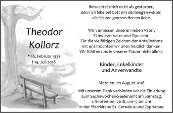 Anzeige von Theodor Kollorz von Westfälische Nachrichten