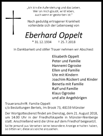 Anzeige von Eberhard Oppelt von Westfälische Nachrichten