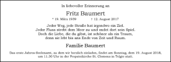 Anzeige von Fritz Baumert von Westfälische Nachrichten