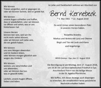 Anzeige von Bernd Kernebeck von Westfälische Nachrichten