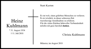 Anzeige von Heinz Kuhlmann von Westfälische Nachrichten