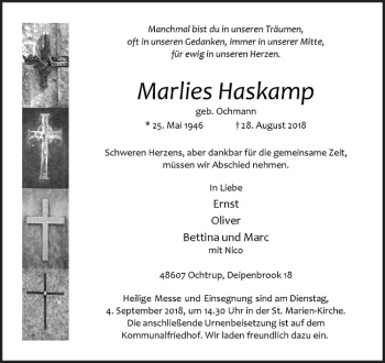 Anzeige von Marlies Haskamp von Westfälische Nachrichten