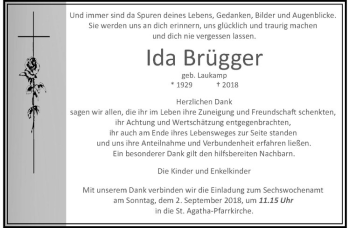 Anzeige von Ida Brügger von Westfälische Nachrichten