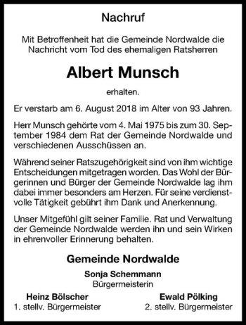 Anzeige von Albert Munsch von Westfälische Nachrichten