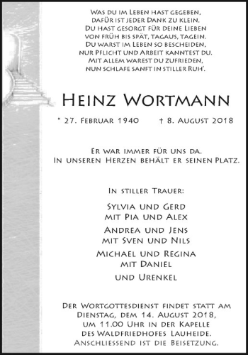 Anzeige von Heinz Wortmann von Westfälische Nachrichten