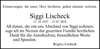 Anzeige von Siggi Lischeck von Westfälische Nachrichten