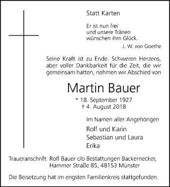 Anzeige von Martin Bauer von Westfälische Nachrichten