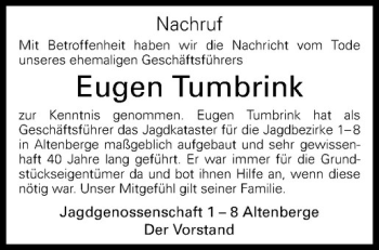 Anzeige von Eugen Tumbrink von Westfälische Nachrichten