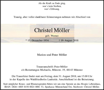 Anzeige von Christel Möller von Westfälische Nachrichten