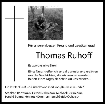 Anzeige von Thomas Ruhoff von Westfälische Nachrichten