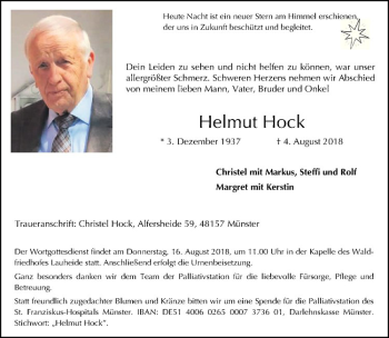 Anzeige von Helmut Hock von Westfälische Nachrichten