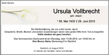 Anzeige von Ursula Vollbrecht von Westfälische Nachrichten