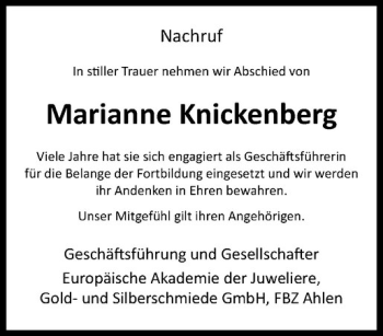 Anzeige von Marianne Knickenberg von Westfälische Nachrichten