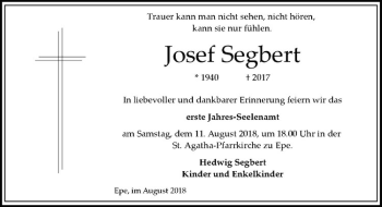 Anzeige von Josef Segbert von Westfälische Nachrichten