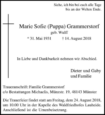 Anzeige von Marie Sofie Grammerstorf von Westfälische Nachrichten