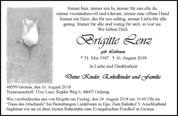 Anzeige von Brigitte Lenz von Westfälische Nachrichten