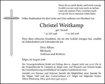 Anzeige von Christel Weitkamp von Westfälische Nachrichten