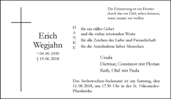 Anzeige von Erich Wegjahn von Westfälische Nachrichten