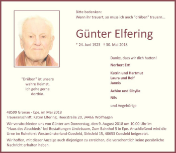 Anzeige von Günter Elfering von Westfälische Nachrichten