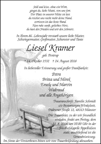 Anzeige von Liesel Kramer von Westfälische Nachrichten