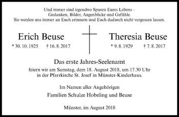 Anzeige von Erich Beuse von Westfälische Nachrichten