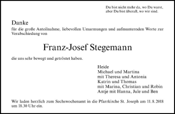 Anzeige von Franz-Josef Stegemann von Westfälische Nachrichten