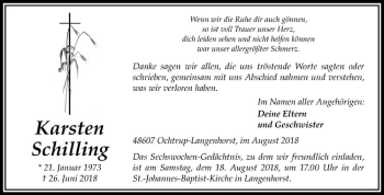 Anzeige von Karsten Schilling von Westfälische Nachrichten