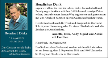 Anzeige von Bernhard Dirks von Westfälische Nachrichten
