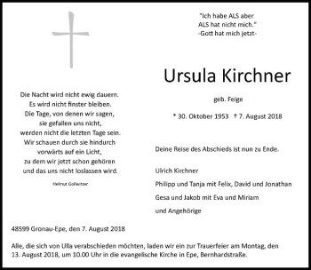 Anzeige von Ursula Kirchner von Westfälische Nachrichten