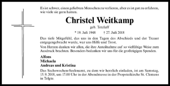 Anzeige von Christel Weitkamp von Westfälische Nachrichten
