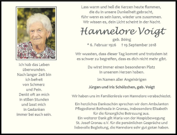 Anzeige von Hannelore Voigt von Westfälische Nachrichten