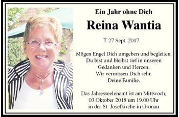 Anzeige von Reina Wantia von Westfälische Nachrichten