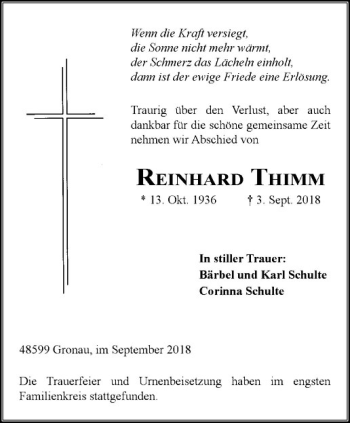 Anzeige von Reinhard Thimm von Westfälische Nachrichten