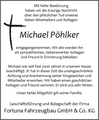 Anzeige von Michael Pöhlker von Westfälische Nachrichten