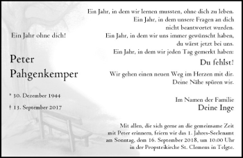 Anzeige von Peter Pahgenkemper von Westfälische Nachrichten