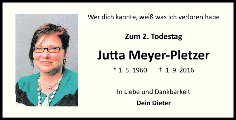  Traueranzeige für Jutta Meyer-Pletzer vom 01.09.2018 aus Westfälische Nachrichten