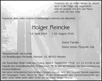 Anzeige von Holger Reincke von Westfälische Nachrichten