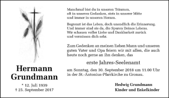 Anzeige von Hermann Grundmann von Westfälische Nachrichten
