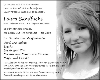 Anzeige von Laura Sandfuchs von Westfälische Nachrichten