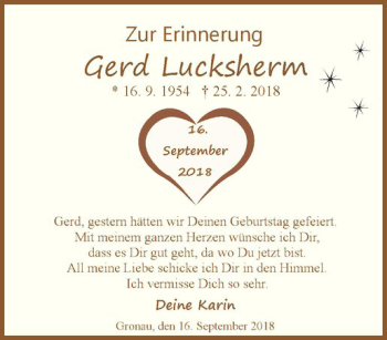 Anzeige von Gerd Lucksherm von Westfälische Nachrichten