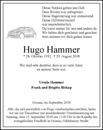 Anzeige von Hugo Hammer von Westfälische Nachrichten