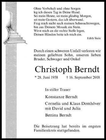 Anzeige von Christoph Berndt von Westfälische Nachrichten