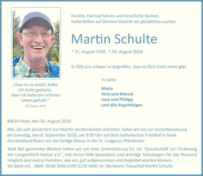  Traueranzeige für Martin Schulte vom 03.09.2018 aus Westfälische Nachrichten