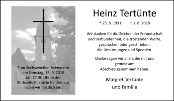 Anzeige von Heinz Tertünte von Westfälische Nachrichten