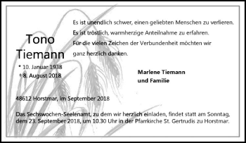 Anzeige von Tono Tiemann von Westfälische Nachrichten