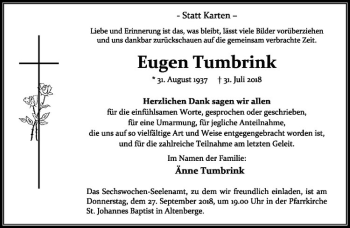 Anzeige von Eugen Tumbrink von Westfälische Nachrichten