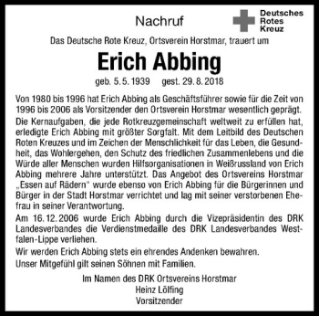 Anzeige von Erich Abbing von Westfälische Nachrichten